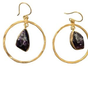 18k Gold plated brass with natural raw stone earrings